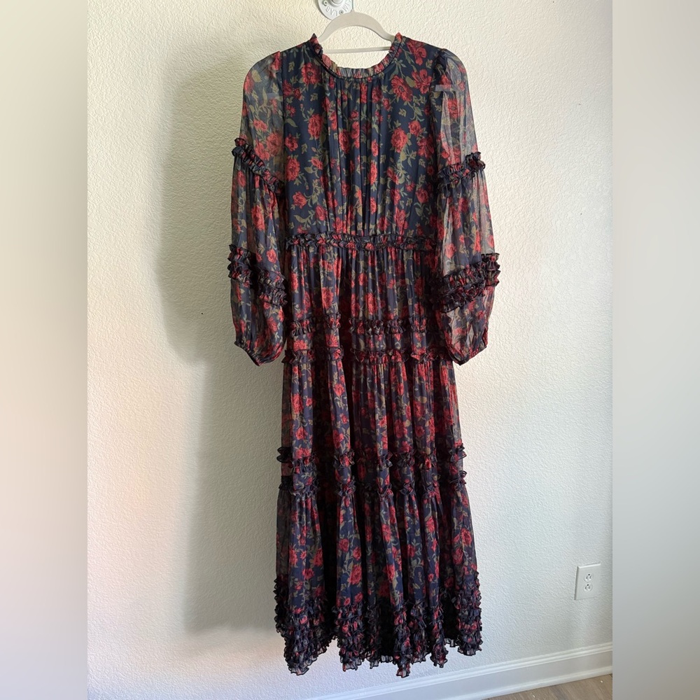 IVY CITY CO Geneva Dress in Scarlet Bloom - Navy and Red Floral Long Sleeve
